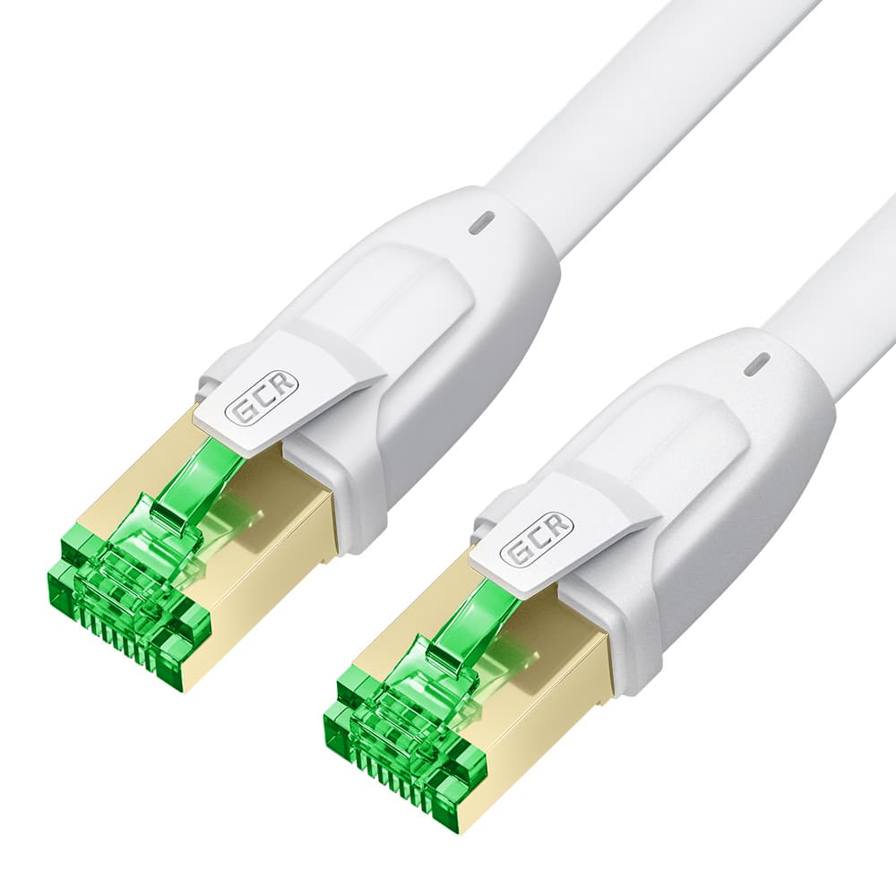 GCR PRO Патч-корд 20.0m LSZH PROF плоский прямой кат.7 ethernet, FTP, медь, белый, литой, экранированные коннекторы 24K GOLD, RJ45, T568B