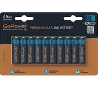 Батарейка/ Батарейка GoPower ULTRA LR6 AA BL10 Alkaline 1.5V (10/100/800) (10 шт.) - фото 1