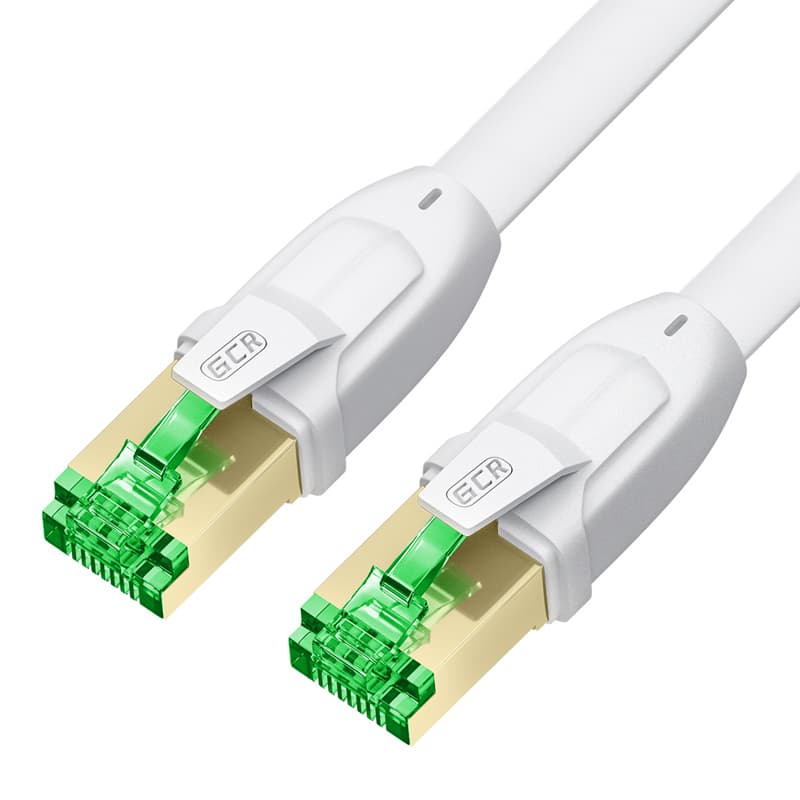 GCR PRO Патч-корд 20.0m LSZH PROF плоский прямой кат.7 ethernet, FTP, медь, белый, литой, экранированные коннекторы 24K GOLD, RJ45, T568B