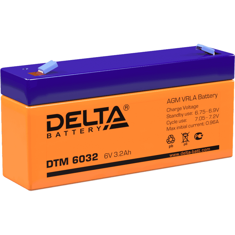 Аккумуляторная батарея Delta DTM 6032 6В/3,2Ач, клемма F1 (134х34х61мм (67мм); 0,65кг; Срок службы 6лет; Гарантия 1г)
