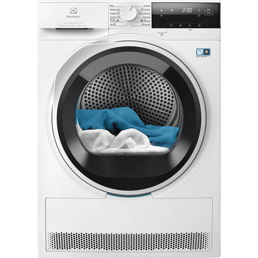 Сушильный барабан ELECTROLUX/ Сушильный барабан с тепловым насосом,  Глубина, см: 63.8, Цвет: белый, Максимальная загрузка белья (кг): 9, 12 программ, инверторный мотор,панель управления на английском языке