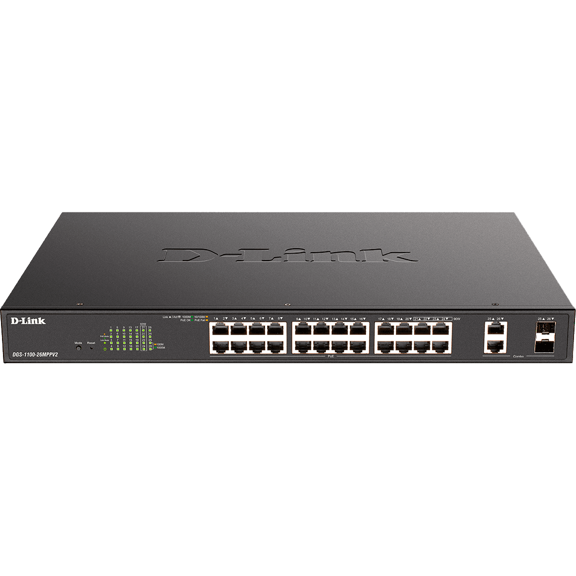 Коммутатор/ EasySmart L2 Switch 24х1000Base-T PoE, 2xCombo 1000Base-T/SFP, PoE Budget 525W, 4 PoE ports 802.3bt (90W)