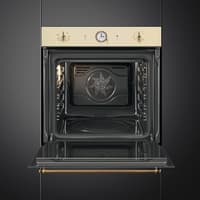 Встраиваемый духовой шкаф SMEG/ Встраиваемый духовой шкаф SMEG, 60 см, Coloniale, 50-260 градусов, часы/таймер, галогенная подсветка, 9 режимов, поворотные переключатели Coloniale, пиролиз, автоматическое отключение, петли Soft Close, полезный объем 65 л, цвет крем/латунь - фото 9
