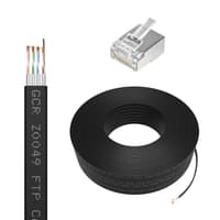 GCR PRO Кабель LAN DIY витая пара плоский 50m в бухте, FTP кат.7, медь, многопроволочный, LSZH, черный + экранированные коннекторы RJ-45 20шт. - фото 2