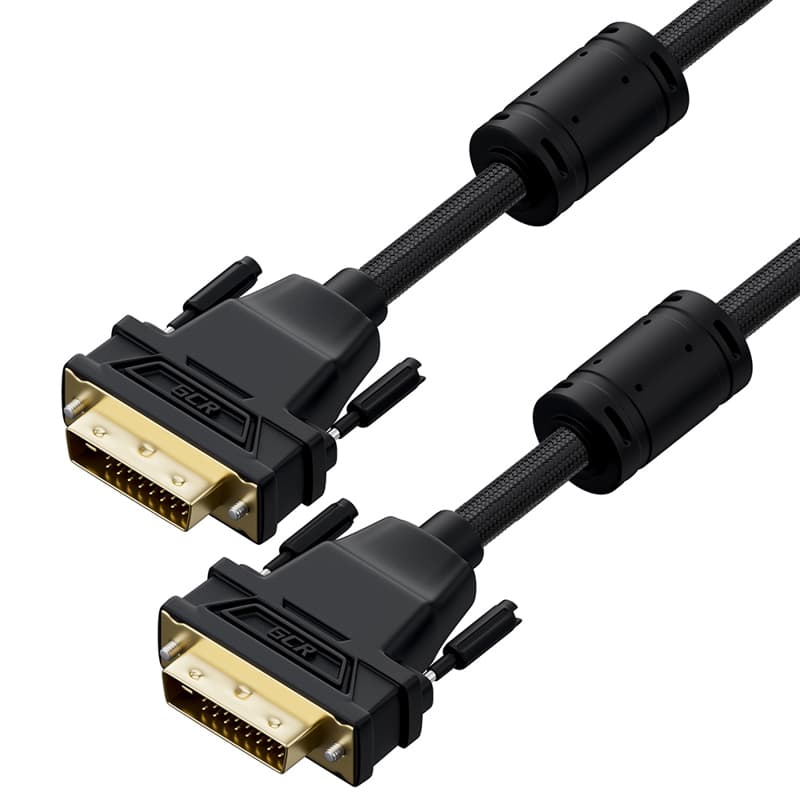 GCR PRO Кабель PROF 7.0m DVI-D, ECO Soft капрон, DVI/DVI, 25M/25M, GOLD, медь, черный, ферритовые кольца, 3 Х экран с армированием