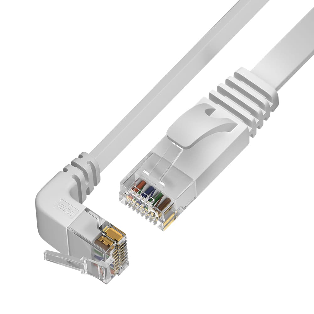GCR PRO Патч-корд PROF плоский 7.5m, UTP медь кат.6, белый, нижний угол, ethernet high speed 10 Гбит/с, RJ45, T568B