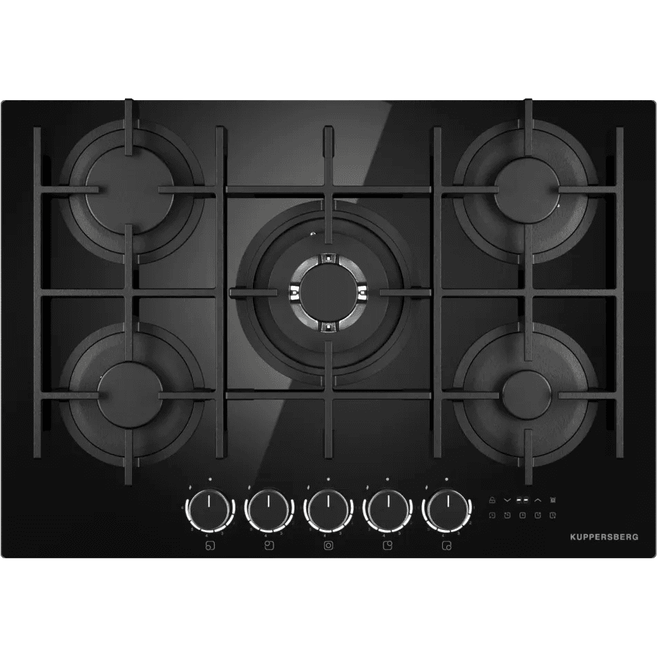 Варочная поверхность Kuppersberg/ KITCHEN RETAIL / Варочная поверхность Kuppersberg, газовая, High-Tech, 73 см, автоматический электроподжиг, газ-контроль, механическое/сенсорное управление, таймер, блокировка панели управления, конфорки Chinese SABAF, цвет черный, цвет фурнитуры черно-серебристый