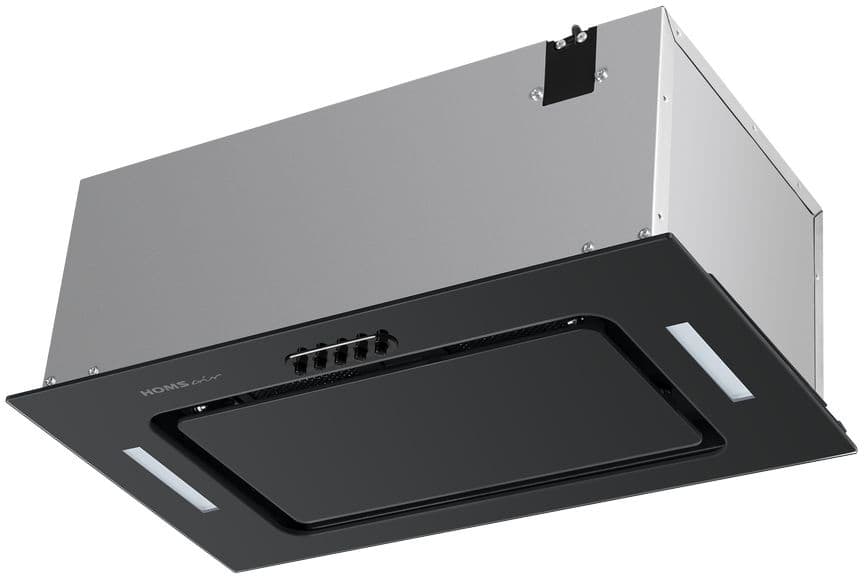 ВЫТЯЖКА HOMSair CROСUS PUSH 52 Glass Black/ полновстраиваемая, кнопочное управление, 3 скорости, 850 м3/ч, до 30 м2, 53 дБ, угольный фильтр CF02X - 2 шт, ШхВхД: 518х191х290 мм, черный цвет