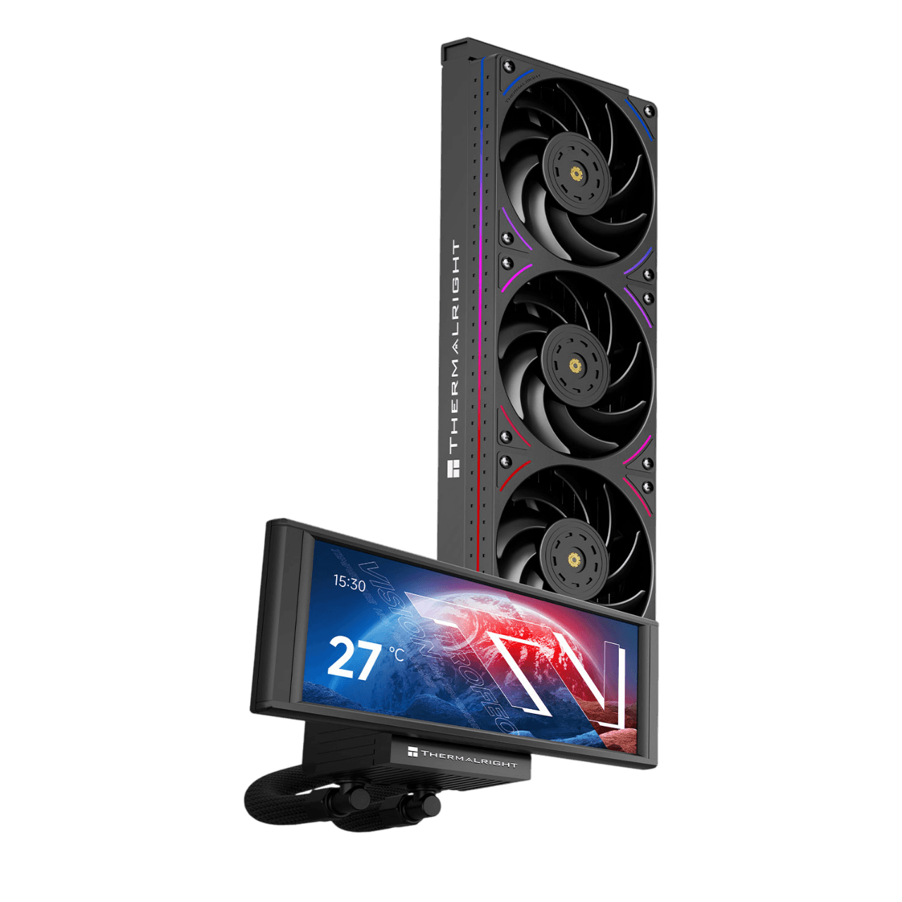 Водяное охлаждение для процессора/ Water Cooling System Thermalright Trofeo Vision 360 (360mm, LED, Black, ARGB/ Fans: 3x120mm, 69CFM, 27dBA, 2150RPM/ Pump height 102mm, 6400RPM, Rad thickness 27mm/ S: 1700, 1200, 1851, 115X, 2011, 2066, AM5, AM4)