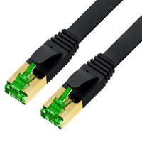 GCR PRO Патч-корд 15.0m LSZH PROF плоский прямой кат.7 ethernet, FTP, медь, черный, литой, экранированные коннекторы 24K GOLD, RJ45, T568B - фото 1