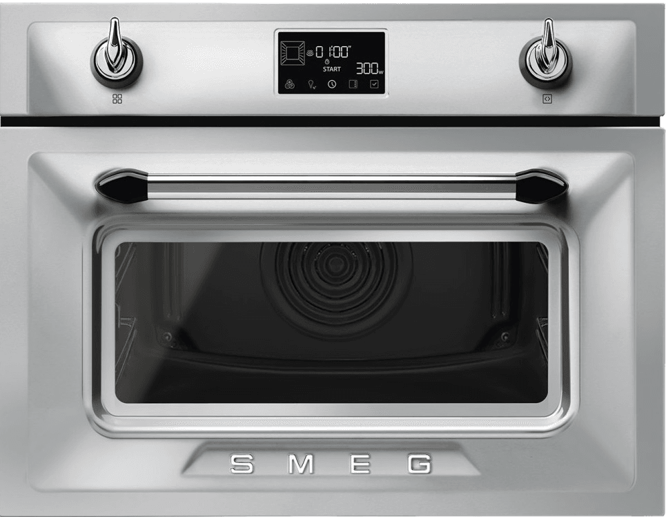Встраиваемый духовой шкаф с СВЧ SMEG/ Компактный многофункциональный духовой шкаф, комбинированный с микроволновой печью, ширина 60 см, высота 45 см, 11 функций, нержавеющая сталь с обработкой против отпечатков пальцев