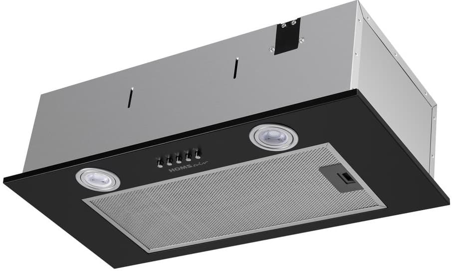 ВЫТЯЖКА HOMSair Camelia Power 60 Black/ полновстраиваемая, кнопочное управление, 3 скорости, 580 м3/ч, до 30 м2, 52 дБ, светодиодное LED-освещение, угольный фильтр CF02X 1 шт., ШхВхД: 650х172х260 мм, черный цвет