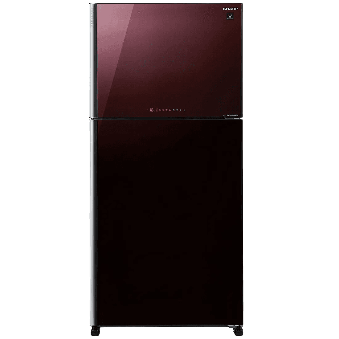 Холодильник Sharp/ Холодильник Sharp, отдельностоящий, ВхШхГ 187x86.5x74 см, объем 600 (422+178) л, No Frost, инверторный компрессор, ионизация воздуха, быстрое замораживание, быстрое охлаждение, дезодорирующая система, LED освещение, льдогенератор, энергоэффективность A++, цвет темно-бордовое стекло