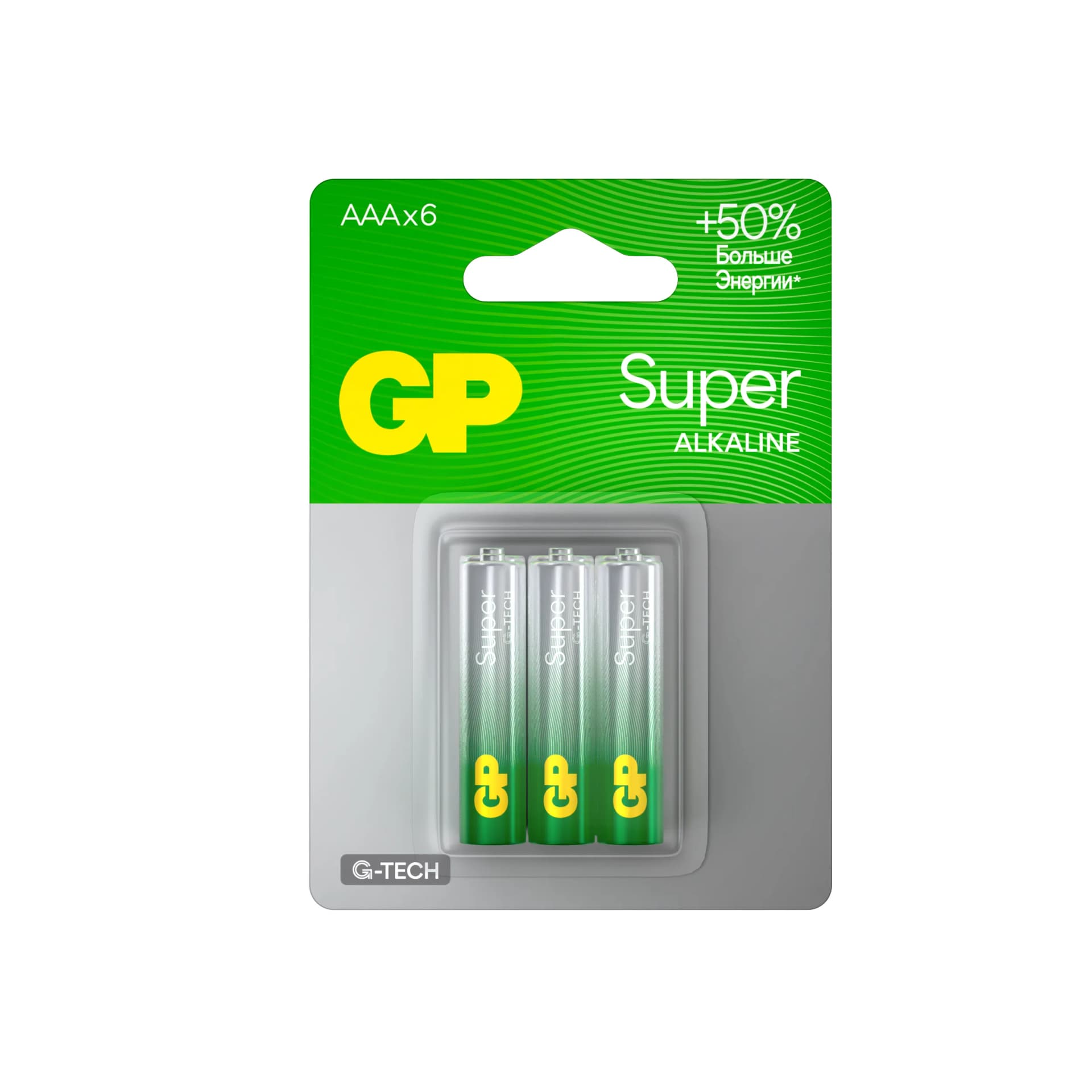 Алкалиновые батарейки GP Super Alkaline G-Tech 24А ААA - 6 шт. на блистере