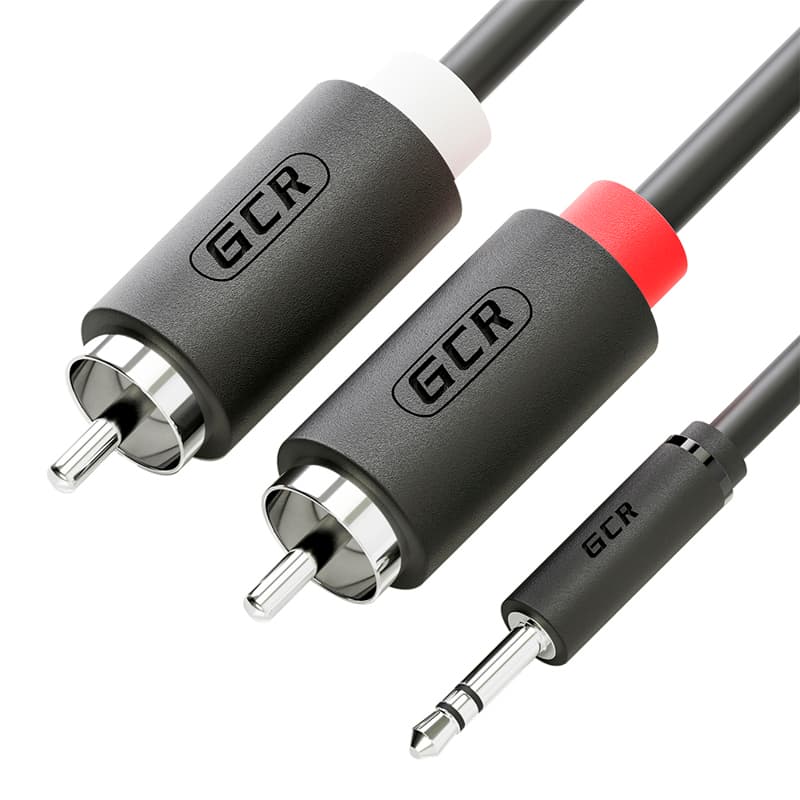 GCR PRO Кабель-переходник 2.0m аудио jack 3,5mm / 2 х RCA, М/М, GOLD, черный