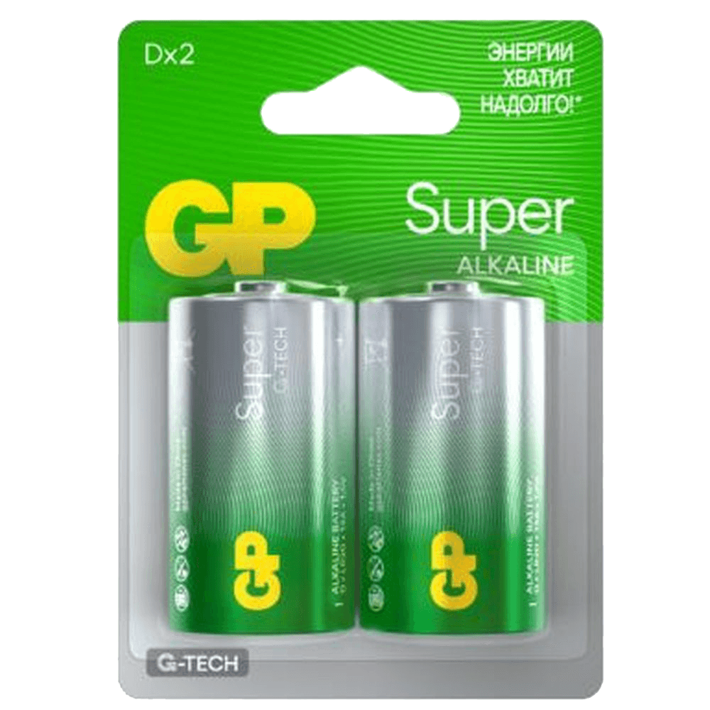 Алкалиновые батарейки GP Super Alkaline G-Tech 13А типоразмера D - 2 шт. на блистере (2 шт.)