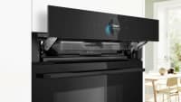 Духовой шкаф Bosch HNG978QB1 Accent line. Serie 8, духовой шкаф с микроволнами и паром, черный, 28 режимов + комбинированные режимы, микроволны до 800 Вт, 4-слойное остекление, 3 цветных текстовых TFT-дисплея 2,5" с сенсорным управлением, поворотный переключатель ControlRing, LED-освещение, меню "Assist", PerfectBake, PerfectRoast, пиролитическая самоочистка, телескопические направляющие на 1 уровне - фото 5
