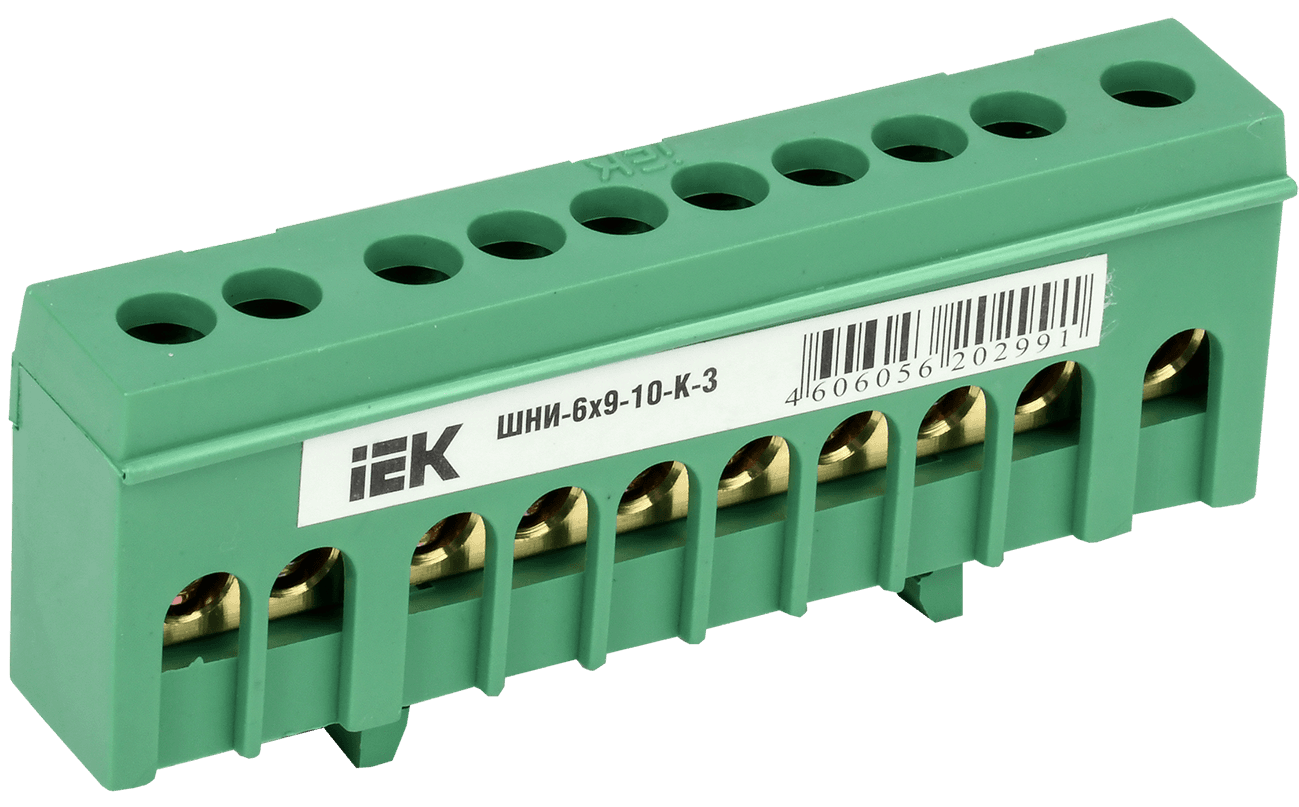 Шина PE "земля" в корп изол на DIN-рейку ШНИ-6х9-10-К-З IEK