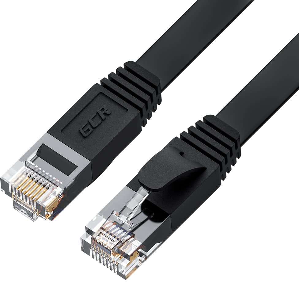 GCR PRO Патч-корд LSZH PROF плоский прямой 15.0m, UTP медь кат.6, черный, 30 AWG, ethernet high speed 10 Гбит/с, RJ45, T568B