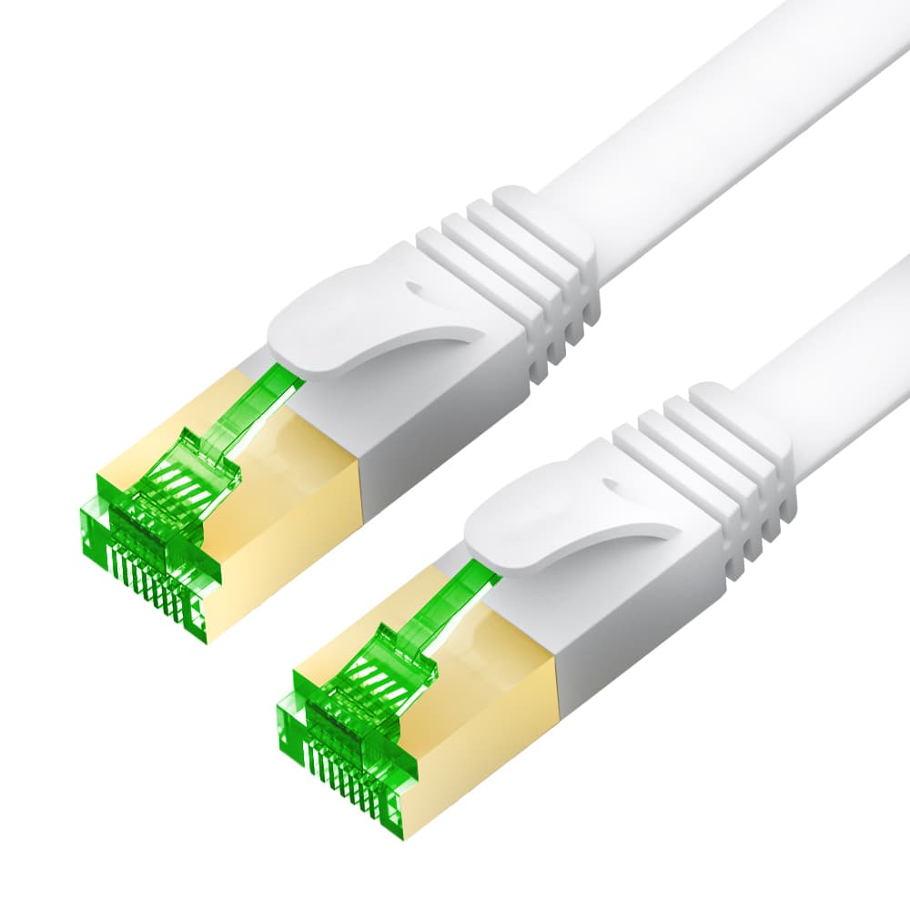 GCR PRO Патч-корд 5.0m LSZH PROF плоский прямой кат.7 ethernet, FTP, медь, белый, литой, экранированные коннекторы 24K GOLD, RJ45, T568B