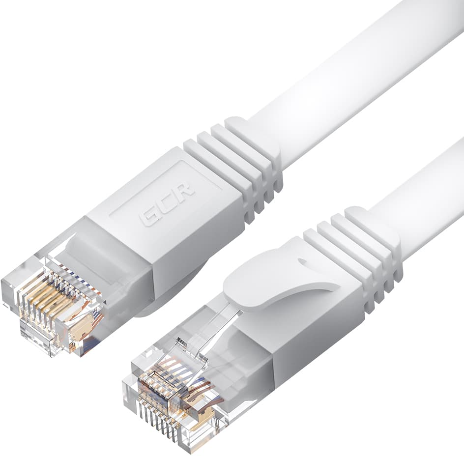 GCR PRO Патч-корд LSZH PROF плоский прямой 10.0m, UTP медь кат.6, белый, 30 AWG, ethernet high speed 10 Гбит/с, RJ45, T568B