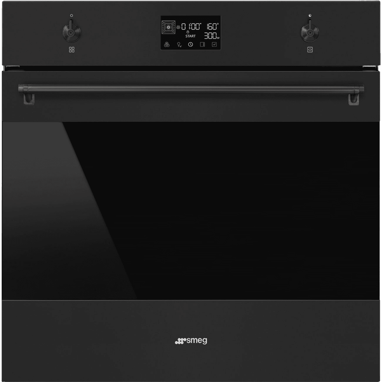 Духовой шкаф Smeg/ Духовой шкаф Smeg, 11 функций, СВЧ, пар, очистка паром, дисплей, сенсорное управление, термощуп, таймер, 4 стекла в дверце, полезный объем 68 л, цвет черный