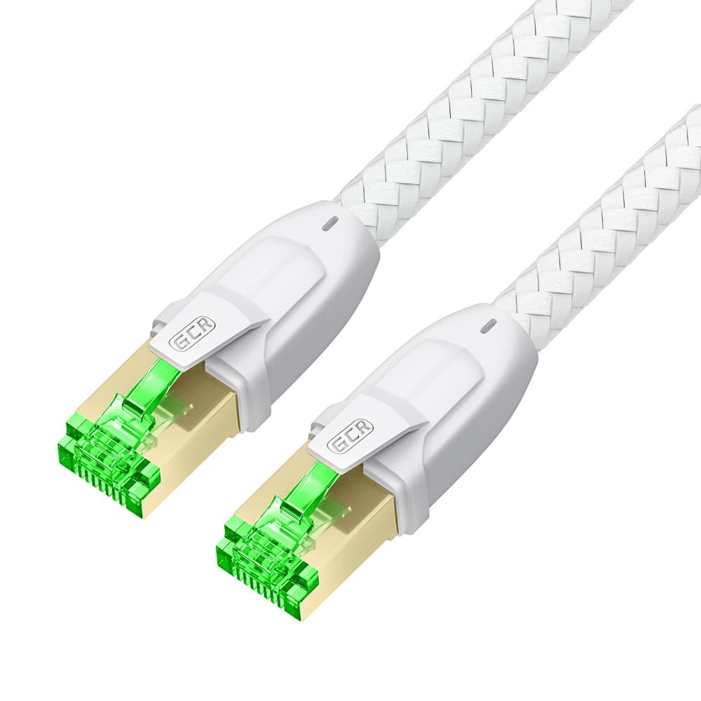 GCR PRO Патч-корд PROF кат.8 ethernet 5.0m S/FTP, RJ45, медь, 40 Гбит/с, 26 AWG, в оплетке текстиль, белый, литой, экран. коннекторы 24K GOLD, T568B