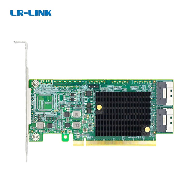 Lr-Link LRNV9F24 PCIe x16 to Two SlimSAS SFF-8654 8i Retimer Adapter, Support up to 4 NVMe SSDs