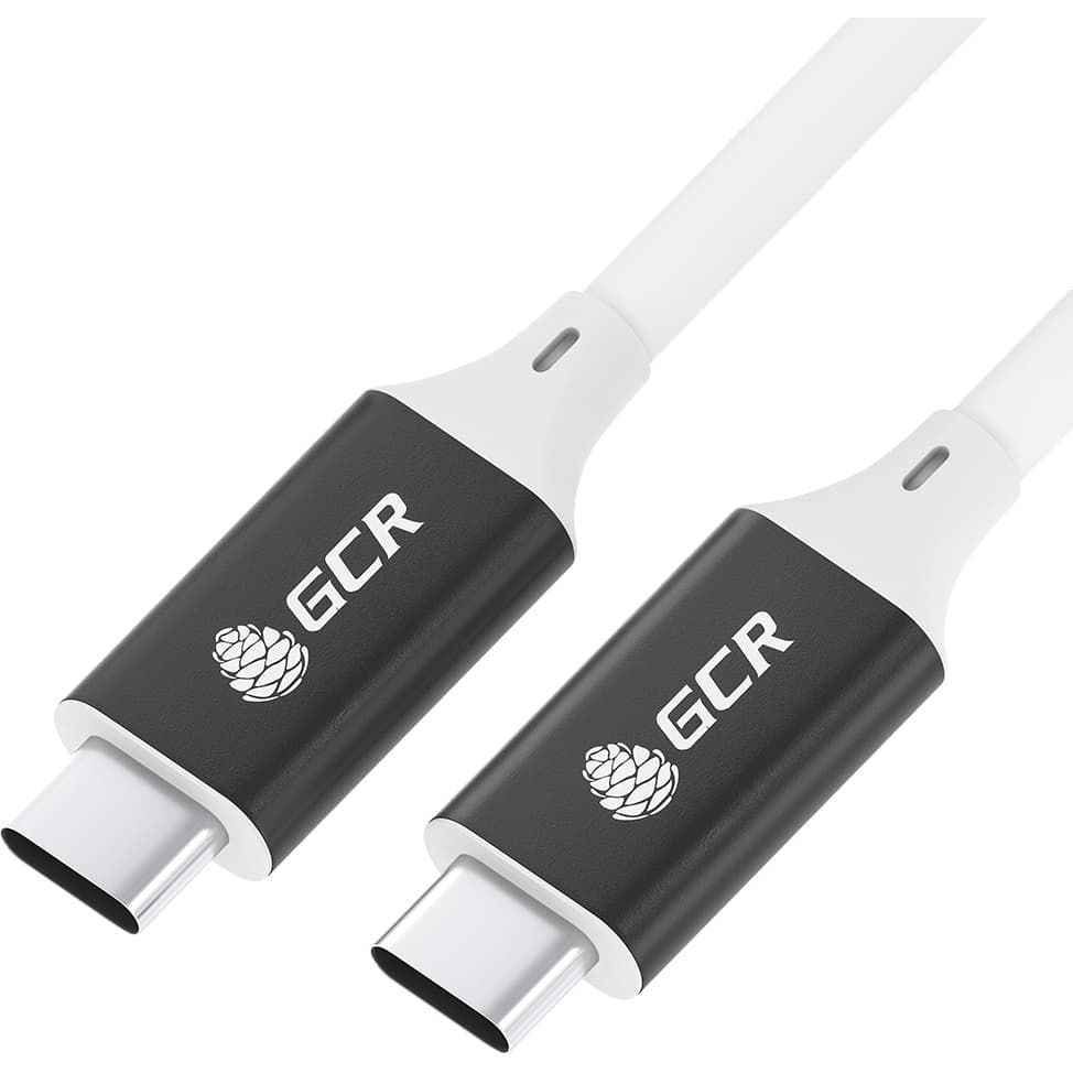GCR Кабель USB 3.1 (USB 3.2 Gen 2) Type C-С, 2.0m, 100W/20V/5A, M/M, медь, 10 Гбит/с, 4K, белый, AL сase черный, экран, армирование