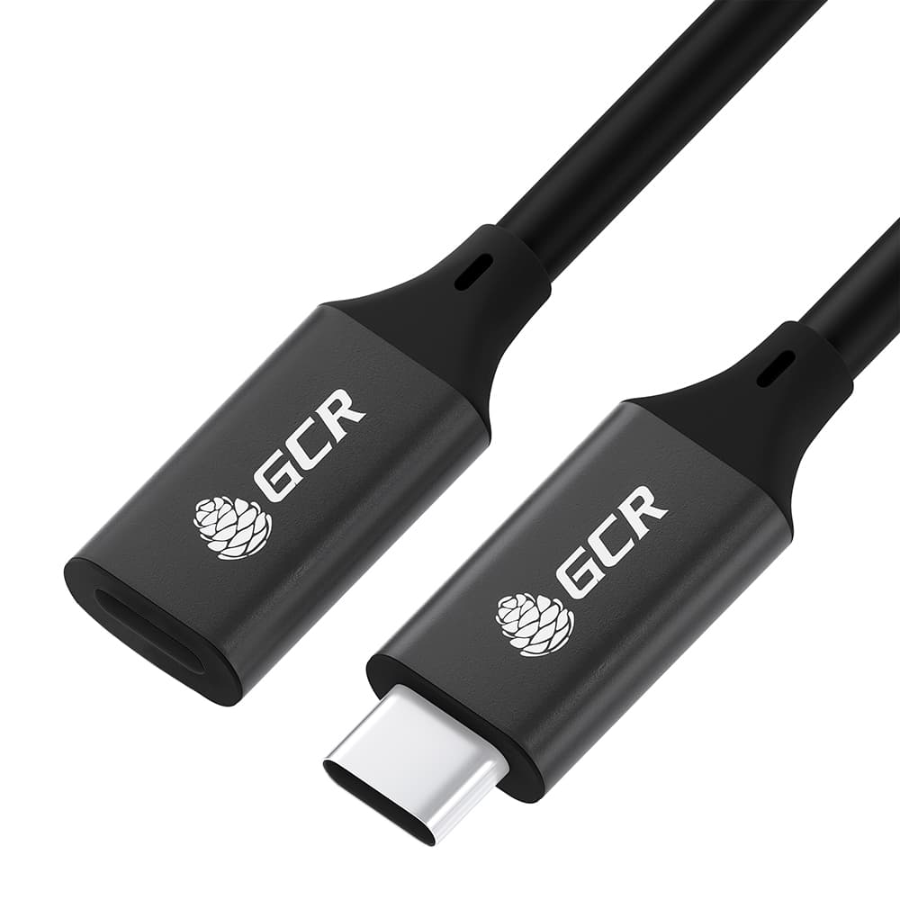 GCR PRO Удлинитель USB 3.1 (USB 3.2 Gen 2) Type C-С, 1.0m, 100W/20V/5A, M/F, медь, 10 Гбит/с, 4K, черный, AL сase, экран, армирование