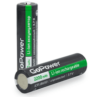 Аккумулятор Li-ion GoPower 18650 PC1 3.6V 2200mAh без защиты выс.конт. (1/80/160) - фото 3