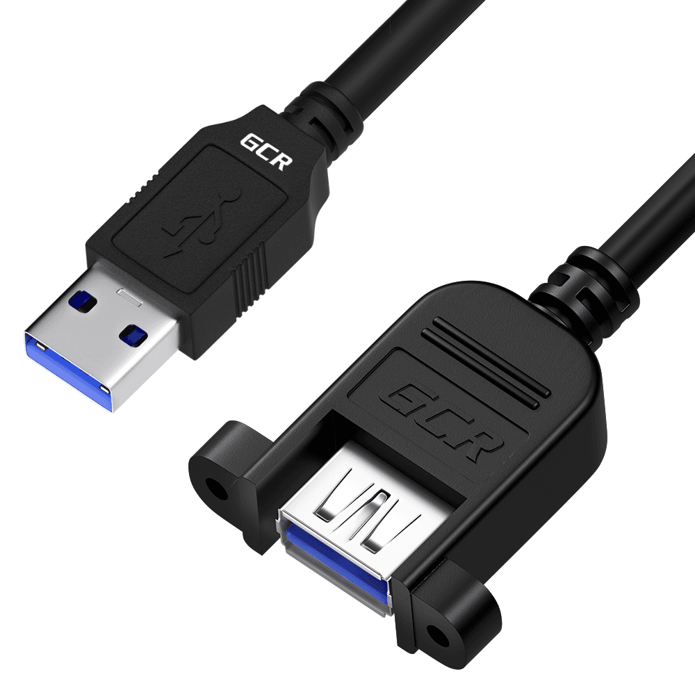 GCR PRO Удлинитель 0.5m USB 3.0 (USB 3.2 Gen 1), AM/AF крепление под винт, 5 Гбит/с, медь, черный, экран, армирование