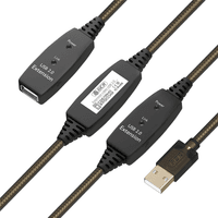 GCR Удлинитель активный 25.0m USB 2.0 AM/AF, GOLD, черно-прозрачный, с 3-мя усилителями сигнала Premium, разъём для доп.питания, 24/22 AWG - фото 2