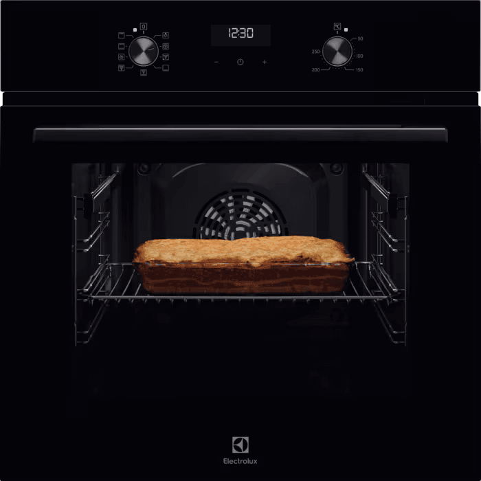 Встраиваемый духовой шкаф ELECTROLUX/ Электрический духовой шкаф с конвекцией, приготовление на пару, объем 65 л, 8 режимов, очистка каталитическая, 2 стекла в дверце, направляющие проволочные, черный цвет