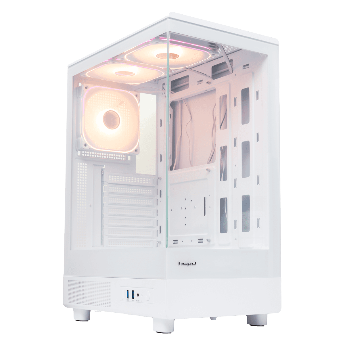 Корпус без блока питания/ Case HSPD F510, Panoramic Mid Tower, White, TG, 0.5 SPCC, 3x120mm ARGB (FNW010) ATX, mATX, mITX 180/280/160mm 1x2.5", 1x3.5", 7xPCI 2xUSB-A 3.0 356x218x467mm