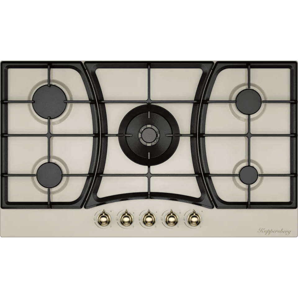 Варочная поверхность Kuppersberg/ KITCHEN RETAIL / Варочная поверхность Kuppersberg, газ, Classic, 86 см, автоматический электроподжиг, газ-контроль, форсунки под сжиженный газ, SABAF конфорки, чугунные решетки, WOK подставка, цвет бежевый, цвет фурнитуры бронзовый