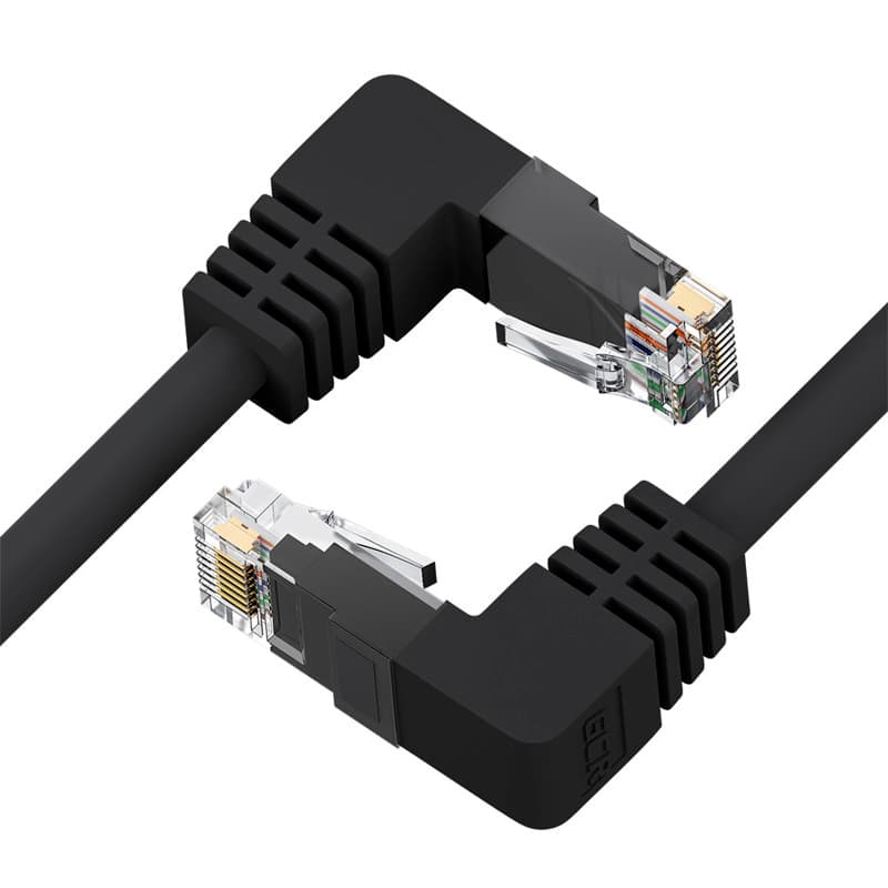 GCR Патч-корд 20.0m UTP кат.5e, черный, верхний/верхний угол, литой, ethernet high speed, RJ45, T568B