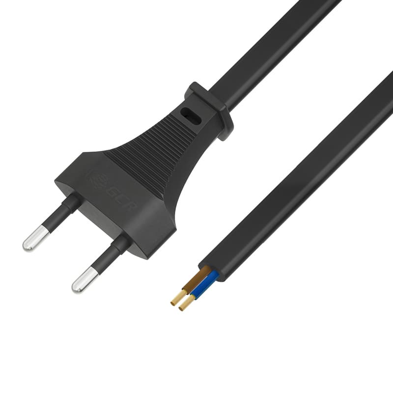 GCR PRO Кабель питания DIY 5.0m, плоская вилка - без разъёма, черный, 2*0,75mm, медь, GCR PRO-57003
