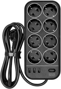 Фильтр-удлинитель PowerCom SP-08 USB03AB 3.0M, 8 розеток, черный, 16А, 4кВт, 175Дж, 3*USB, защитные шторки, защита от КЗ, перегрузки, ВЧ и импульсных помех, кабель 3x1 мм2, ШхГхВ 230х105х45 мм, вес 0.68 кг./ Surge protector PowerCom SP-08 USB03AB 3.0M, 8 sockets, black, 16A, 4kW, 175J, 3*USB, protective curtains, protection against short circuit, overload, HF and impulse noise, cable 3x1 mm2, WxDxH 230x105x45 mm, weight 0.68 kg. - фото 1