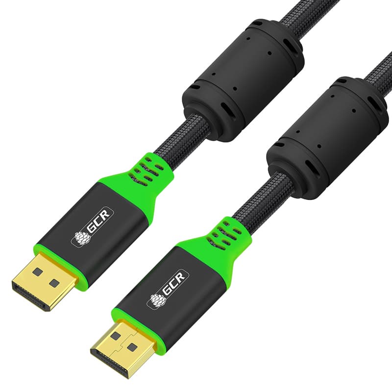 GCR PRO Кабель PROF 1.5m DisplayPort v1.4, ECO Soft капрон, 8K 60Hz, 4K 165Hz, черный, ферритовые фильтры, медь, 3Х экран с армированием, AL case
