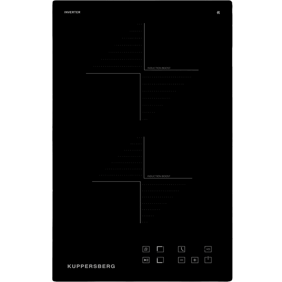 Индукционная домино Kuppersberg/ KITCHEN RETAIL / Индукционная варочная поверхность Kuppersberg, домино, коллекция High-Tech, 30 см, прямые края, 9 уровней мощности, инвертер, бустер, блокировка управления, Stop and Go, таймер, автоматическое отключение, сенсорное управление, индикатор остаточного тепла, цвет черный