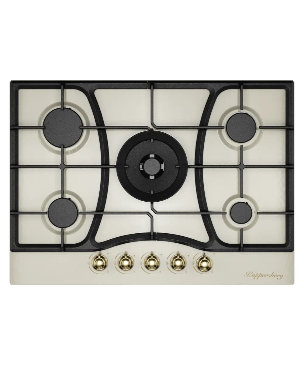 Варочная поверхность Kuppersberg/ KITCHEN RETAIL / Варочная поверхность Kuppersberg, газ, Classic, 71 см, автоматический электроподжиг, газ-контроль, форсунки под сжиженный газ, SABAF конфорки, чугунные решетки, WOK подставка, цвет бежевый, цвет фурнитуры бронзовый