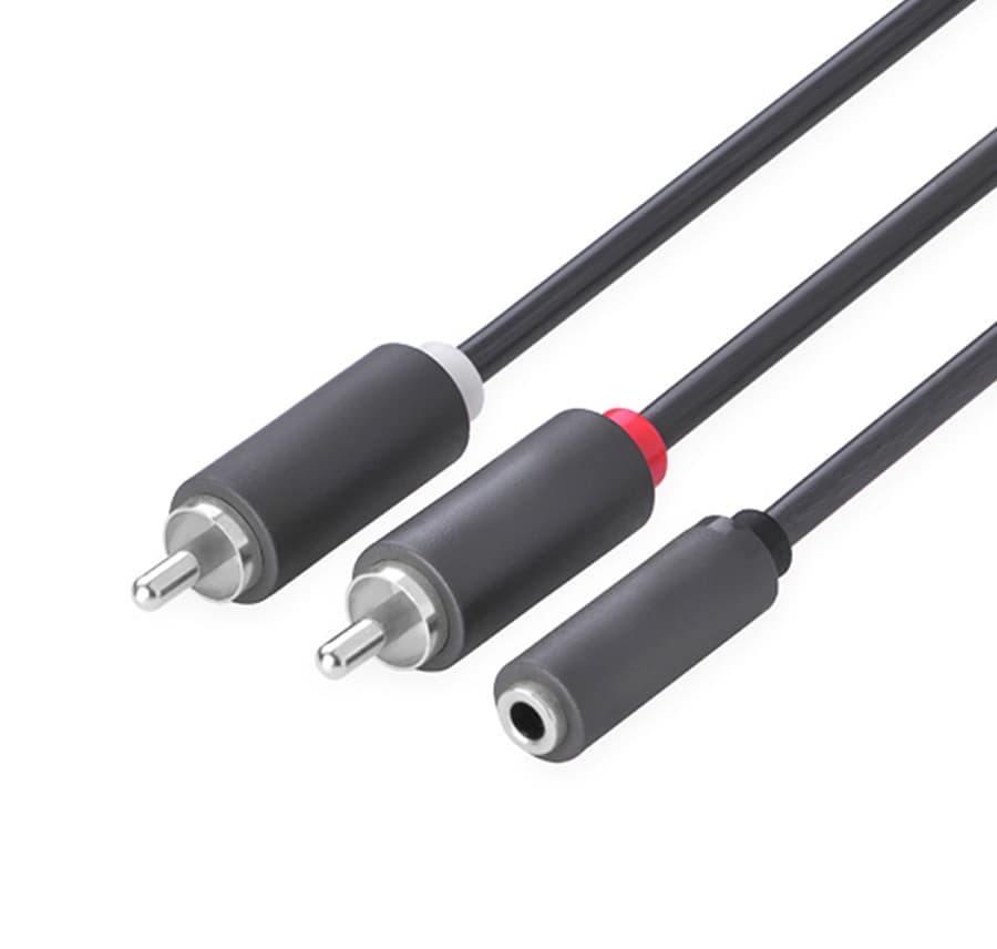 GCR Кабель-переходник 2.0m аудио 2 х RCA / jack 3,5mm, М/F, GOLD, черный