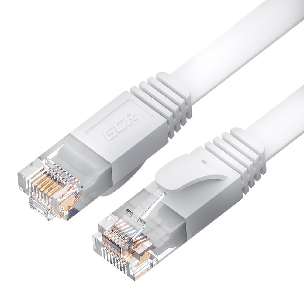 GCR PRO Патч-корд LSZH PROF плоский прямой 20.0m, UTP медь кат.6, белый, 30 AWG, ethernet high speed 10 Гбит/с, RJ45, T568B