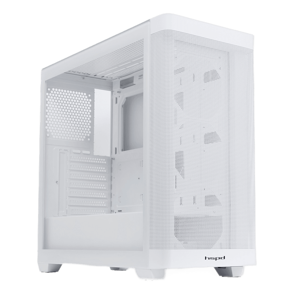Корпус без блока питания/ Case HSPD M740, Mesh Mid Tower, White, TG, 0.6 SPCC, no fans, E-ATX, ATX, mATX, mITX, 170/400/200mm, 4x2.5", 2x3.5", 7xPCI, 1xUSB-A 3.0, 1xUSB-C 3.0, 460x218x450mm
