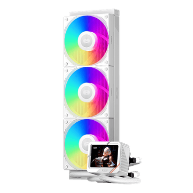 Система охлаждения/ Water Cooling System PCCooler GT360 ARGB Display WH  (310W, 360mm, LED temp., White, ARGB/ Fans: 3x120mm, 99CFM, 41.5dBA, 3000RPM/ Pump 15dBA, 2600RPM, Rad thickness 27mm/ S: 1851, 1700, 1200, 115X, AM5, AM4)