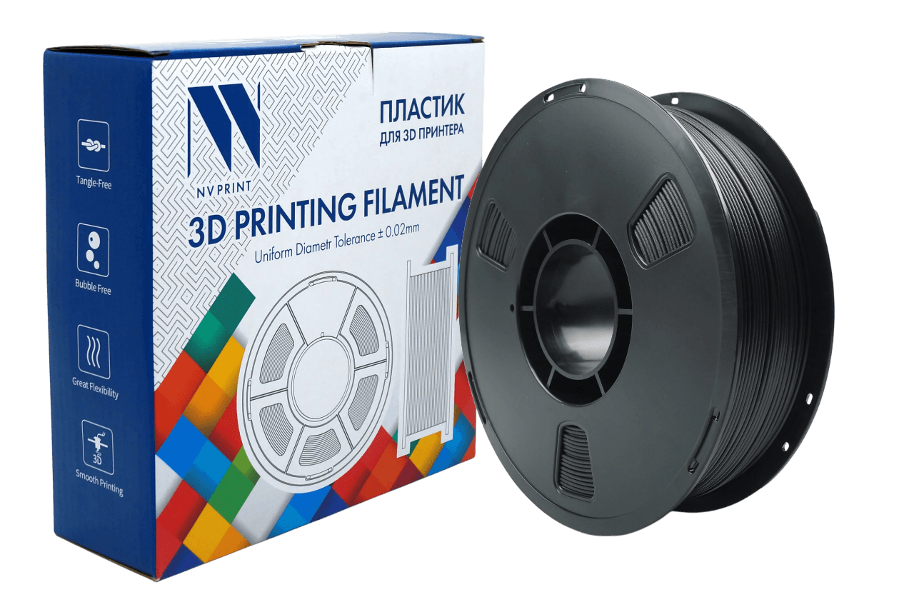 -/ Филамент NV PRINT ABS Carbon Fiber Black с карбоновыми волокнами, черный, для 3D печати диаметр 1.75мм масса 1 кг