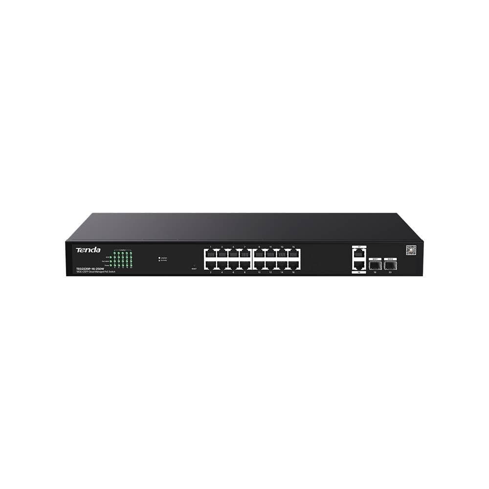 Tenda TEG2220P-16-250W Коммутатор управляемый PoE, 18 портов, 18x1 Гбит/с, SFP 2x1 Гбит/с, PoE 16x30Вт (до 230Вт)