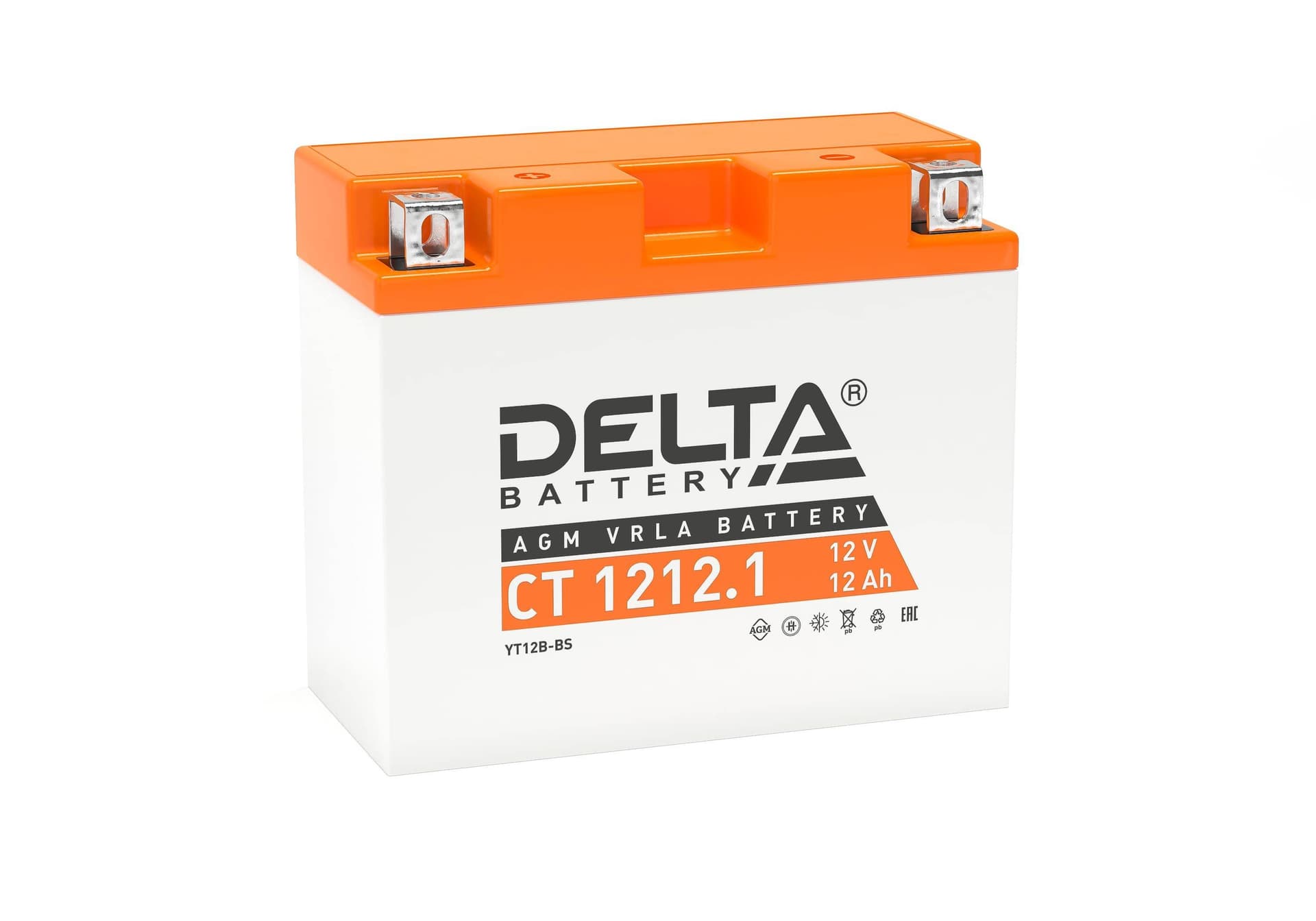 Стартерный мото аккумулятор Delta CT 1212.1 12В/12Ач, клемма Болт + гайка Ø 6 мм (151х71х130мм (135мм); 3,21кг; Срок слу