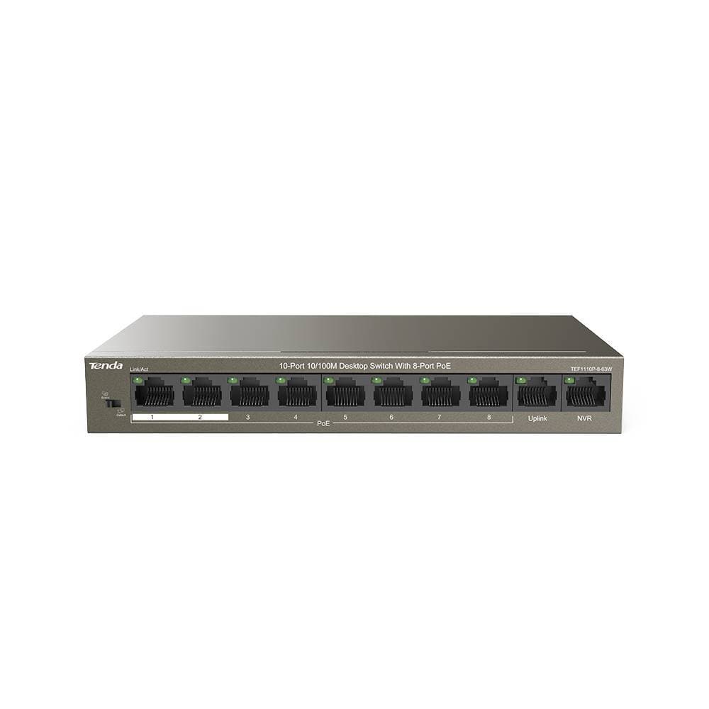 Tenda TEF1110P-8-63W Коммутатор неуправляемый PoE 10 портов 10/100 Мбит/с
